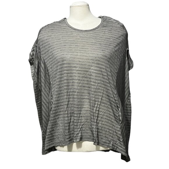Uniq Open Back Soft Contrast Stripe Blouse w/ Pockets Sz Small Womens Grey Short - Picture 3 of 7